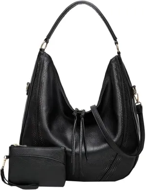 Vintage Vegan Leather Large Crossbody Shoulder Handbags for Women Purse Wallet Set with Casual Totes Hobo Bag Purses