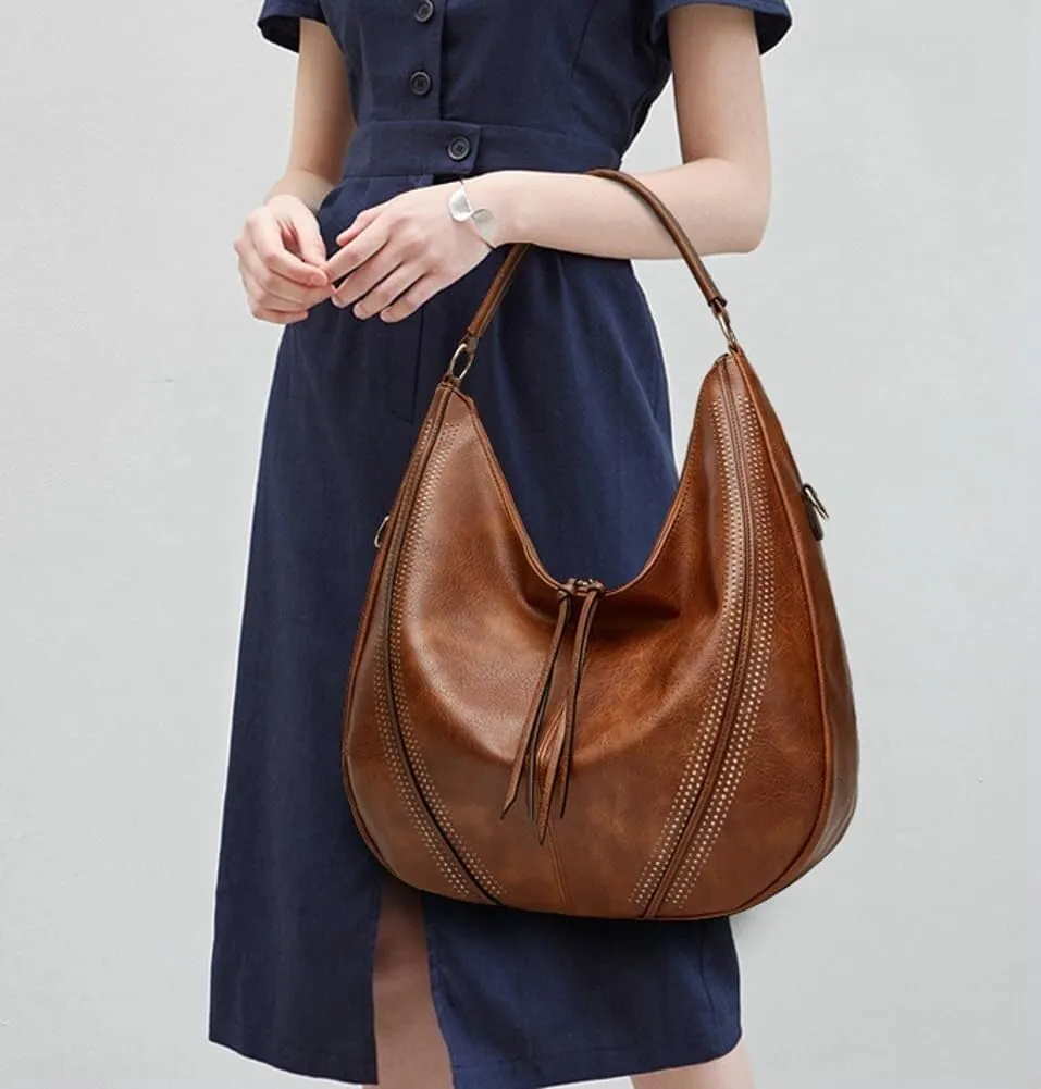 Vintage Vegan Leather Large Crossbody Shoulder Handbags for Women Purse Wallet Set with Casual Totes Hobo Bag Purses