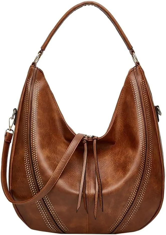 Vintage Vegan Leather Large Crossbody Shoulder Handbags for Women Purse Wallet Set with Casual Totes Hobo Bag Purses
