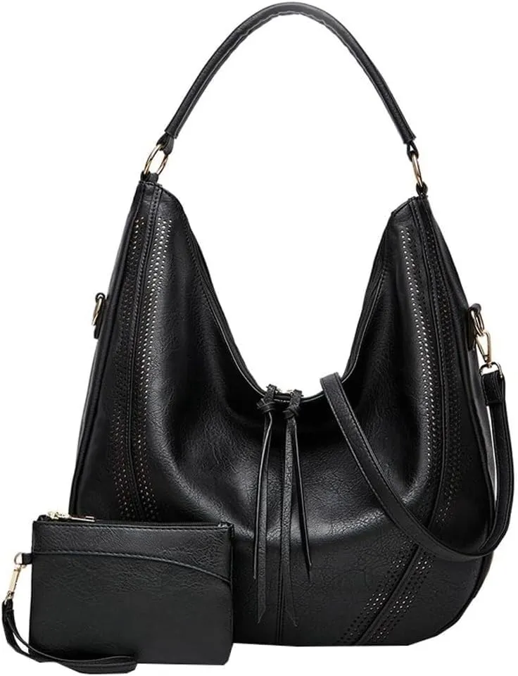 Vintage Vegan Leather Large Crossbody Shoulder Handbags for Women Purse Wallet Set with Casual Totes Hobo Bag Purses