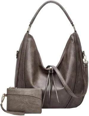 Vintage Vegan Leather Large Crossbody Shoulder Handbags for Women Purse Wallet Set with Casual Totes Hobo Bag Purses