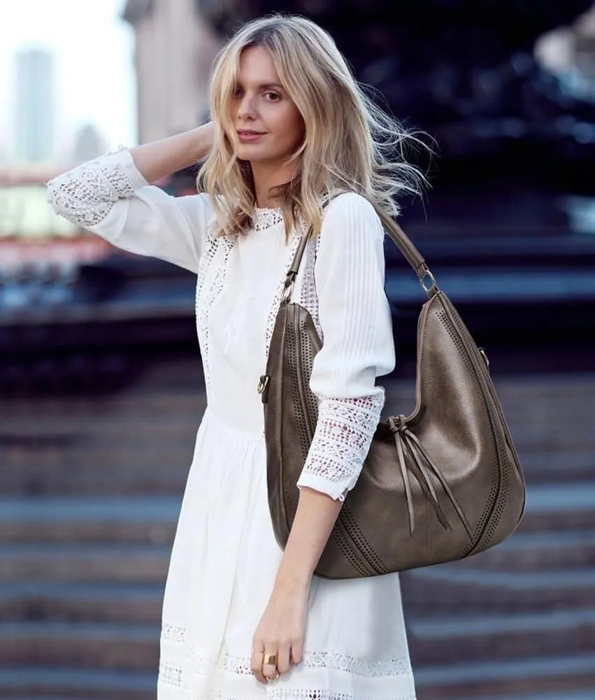 Vintage Vegan Leather Large Crossbody Shoulder Handbags for Women Purse Wallet Set with Casual Totes Hobo Bag Purses