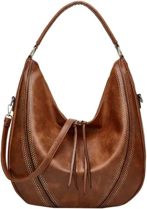 Vintage Vegan Leather Large Crossbody Shoulder Handbags for Women Purse Wallet Set with Casual Totes Hobo Bag Purses