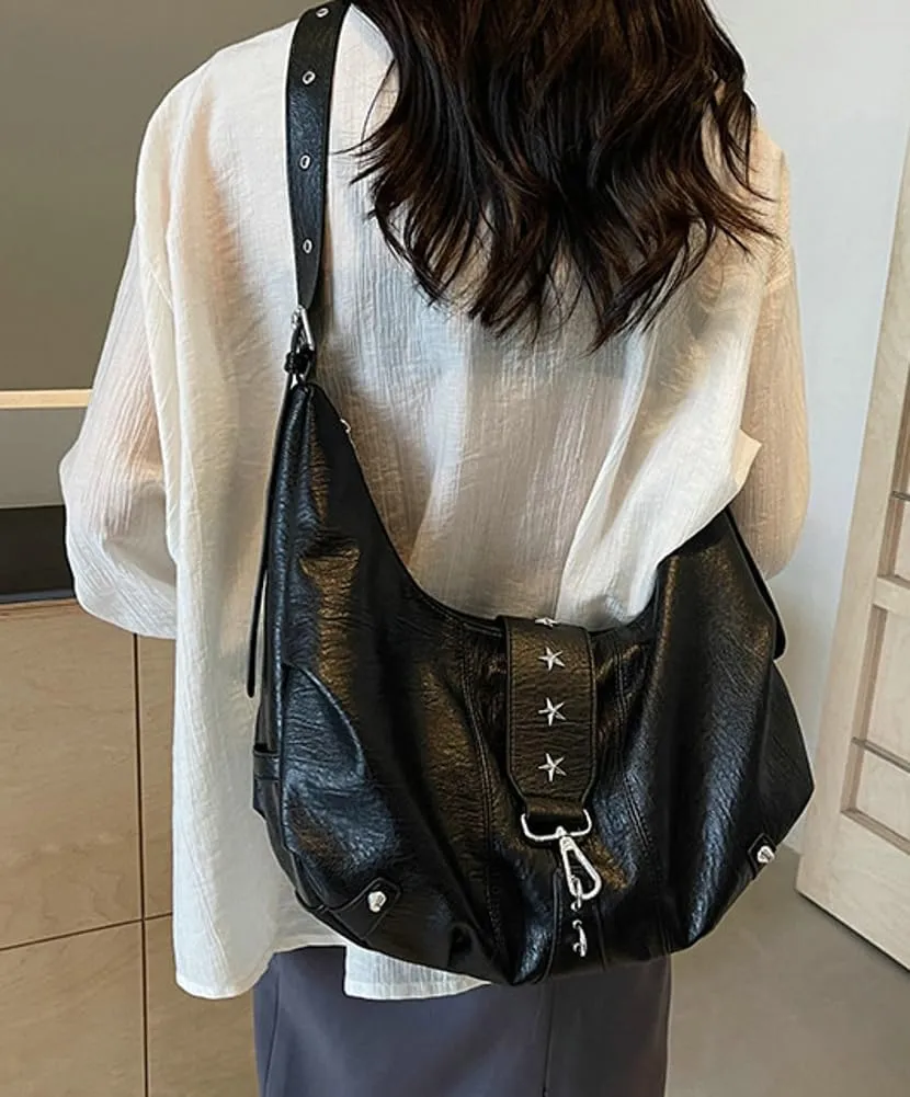 Vintage Vegan Leather Shoulder Bags for Women Large Dumpling Tote Purses Soft Handbags Y2k Metal Crossbody Satchels