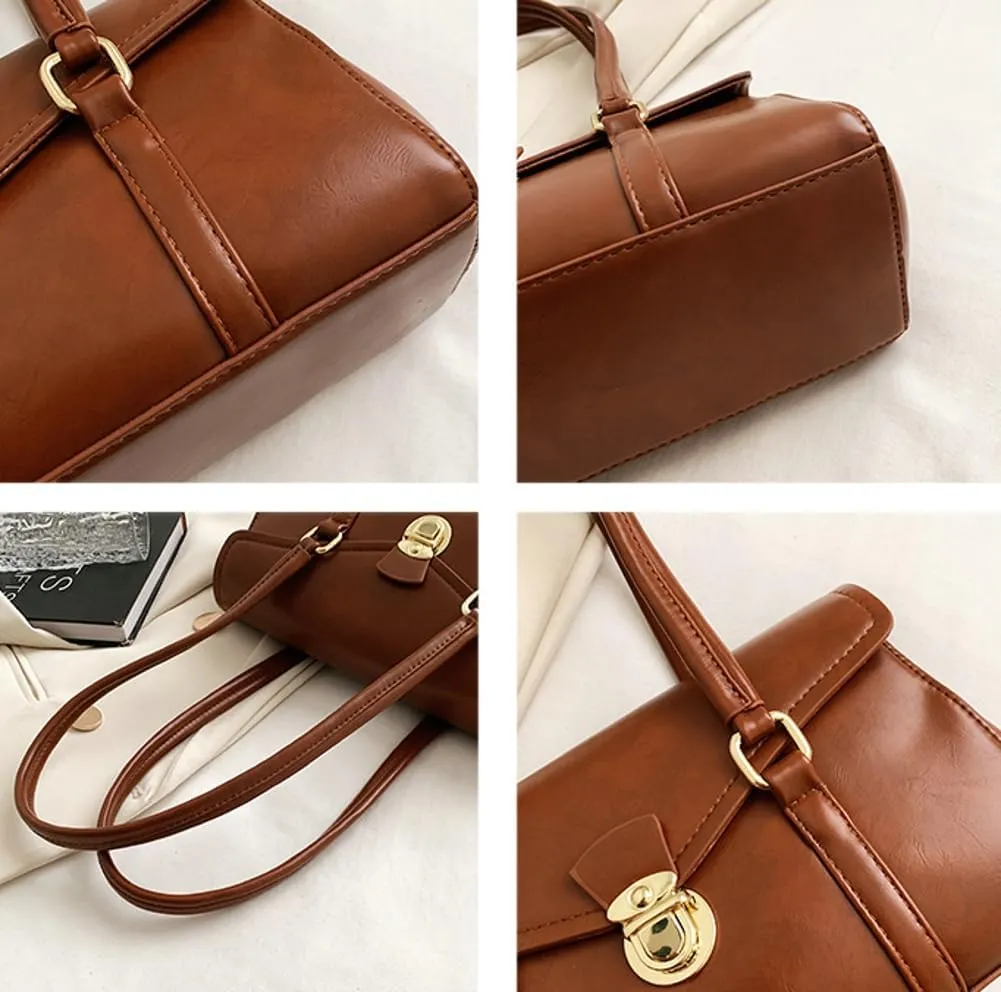 Vintage Vegan Leather Shoulder Bags for Women Small Tote Purse Ladies Trendy Handbags Top Handle Satchels 2025