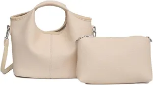 Vintage Vegan Leather Shoulder Crossbody Bag for Women Small Bucket Tote Satchels Purse Travel Work Handbag 2pcs