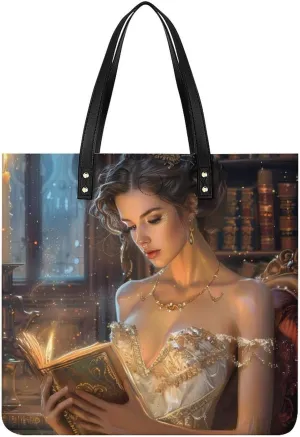 Vintage Victorian Woman Reading Top Handle Satchel Handbags PU Leather Tote Bags Shoulder Bags for Women