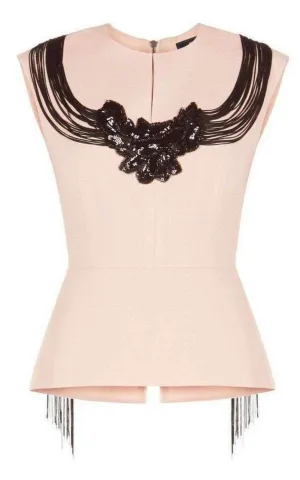 Virginie Beaded Fringe Peplum Top