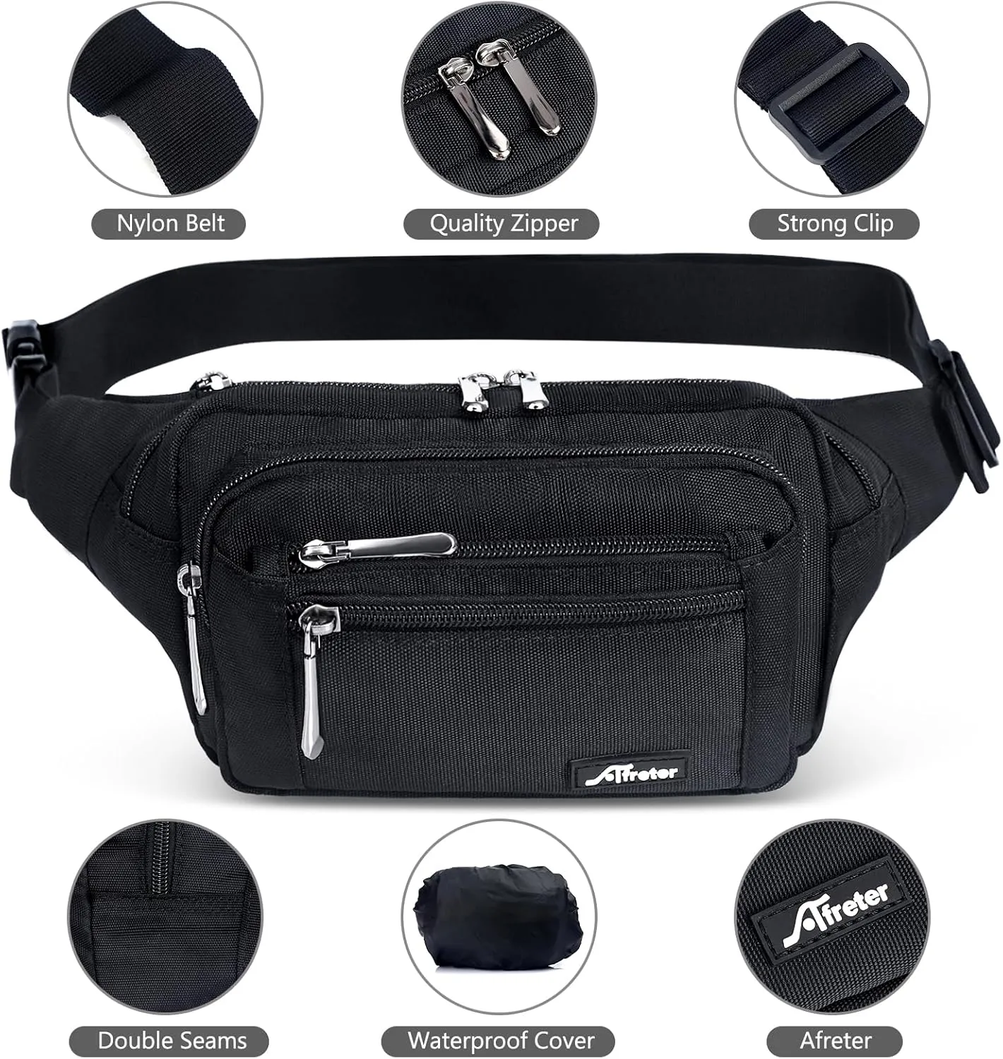Waist Pack Bag Fanny Pack for Men&Women Hip Bum Bag with Adjustable Strap for Outdoors Workout Traveling Casual Running Hiking Cycling (New Black)