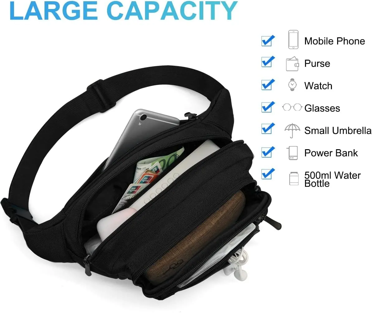 Waist Pack Bag Fanny Pack for Men&Women Hip Bum Bag with Adjustable Strap for Outdoors Workout Traveling Casual Running Hiking Cycling (New Black)