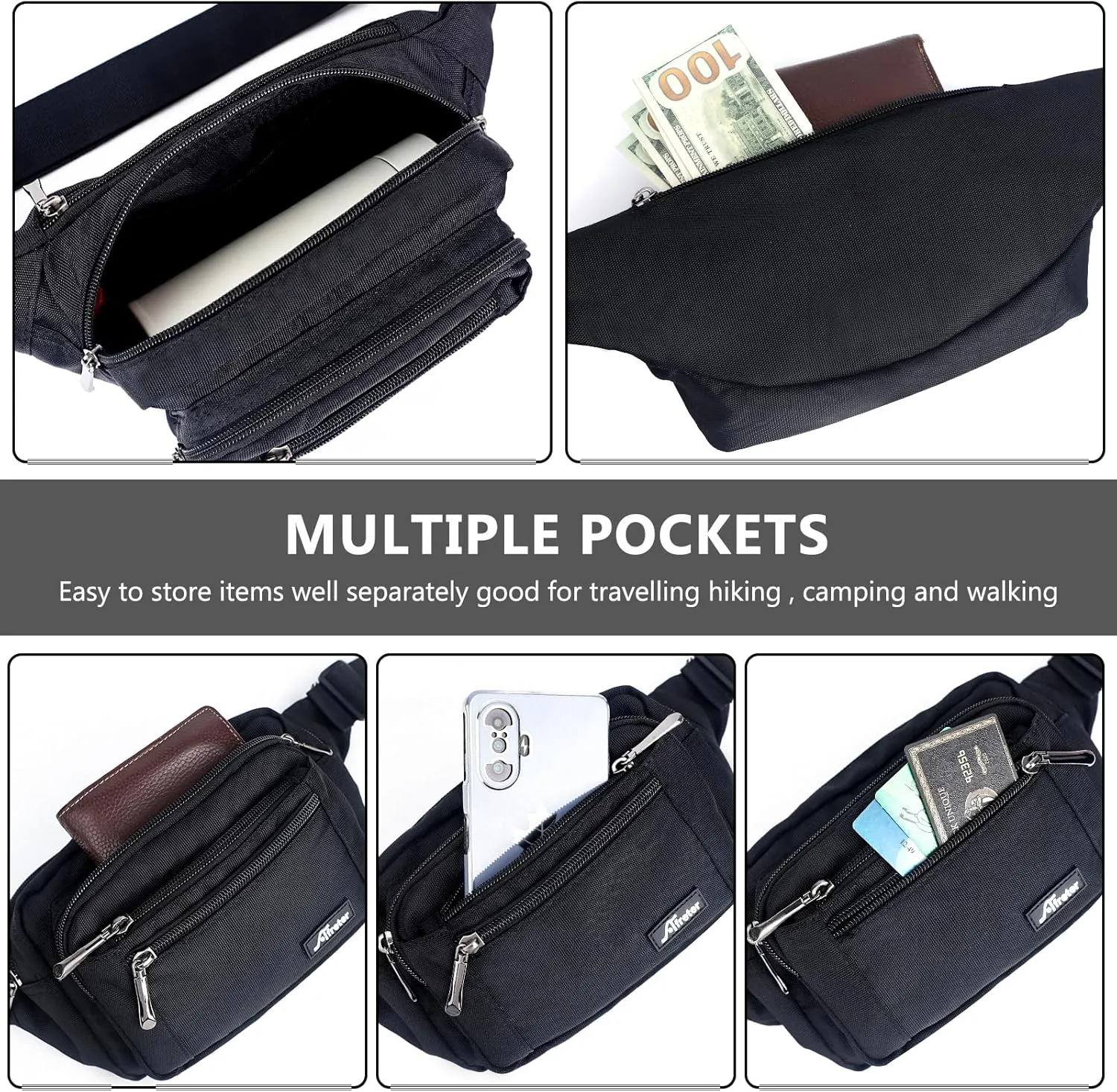 Waist Pack Bag Fanny Pack for Men&Women Hip Bum Bag with Adjustable Strap for Outdoors Workout Traveling Casual Running Hiking Cycling (New Black)