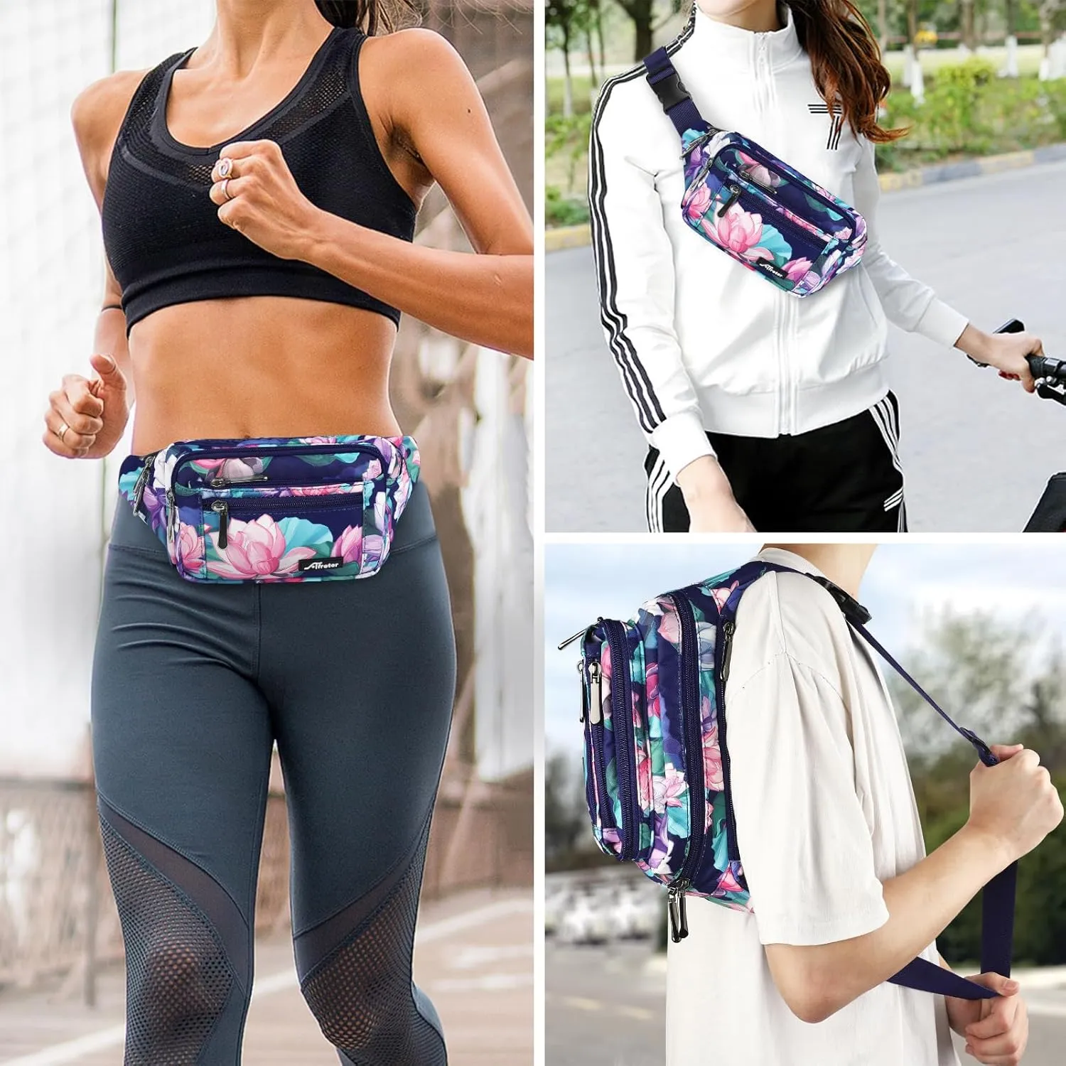 Waist Pack Bag Fanny Pack for Men&Women Hip Bum Bag with Adjustable Strap for Outdoors Workout Traveling Casual Running Hiking Cycling (New Blue Flowers-1)