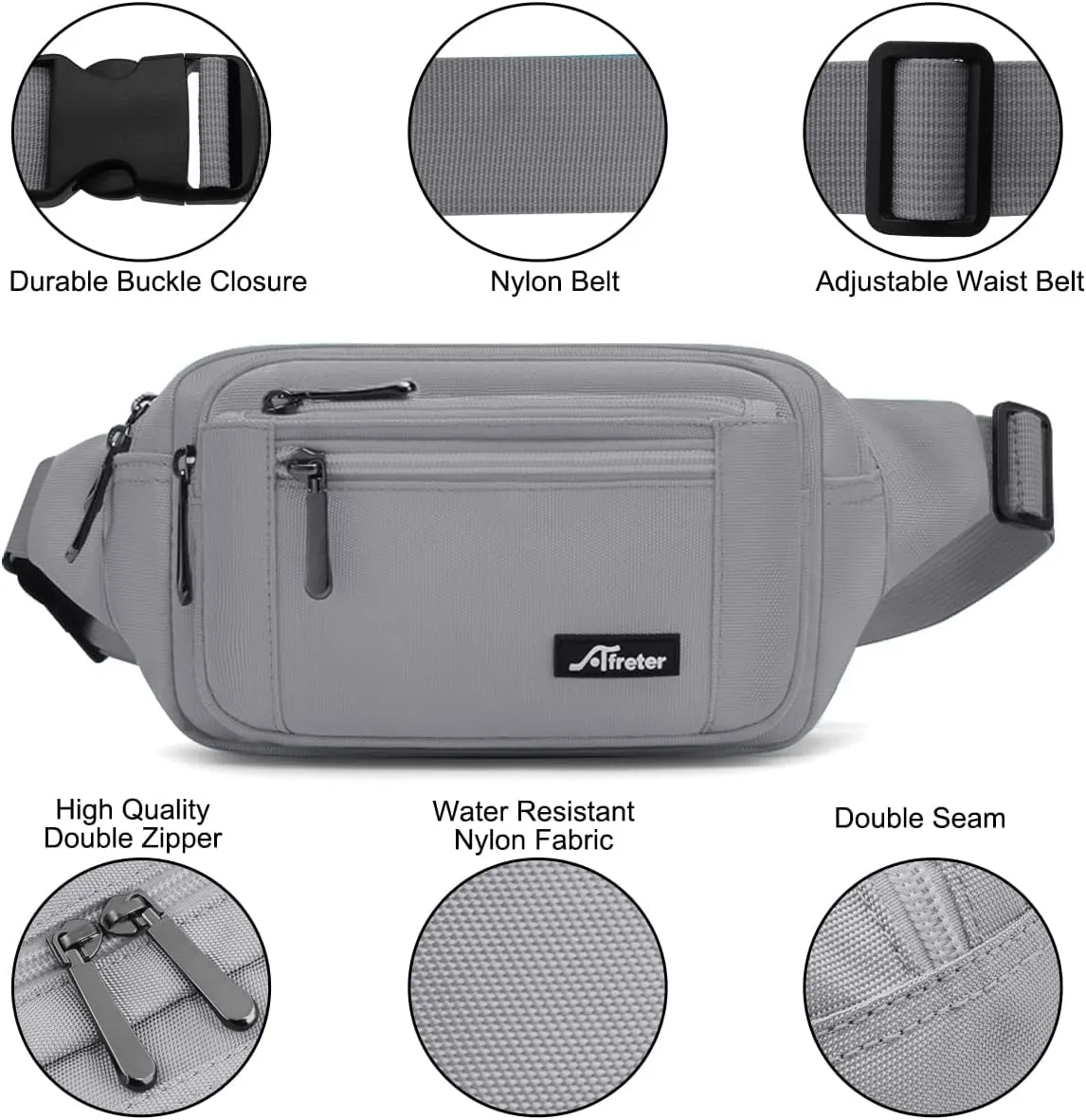 Waist Pack Bag Fanny Pack for Men&Women Hip Bum Bag with Adjustable Strap for Outdoors Workout Traveling Casual Running Hiking Cycling (New Grey)