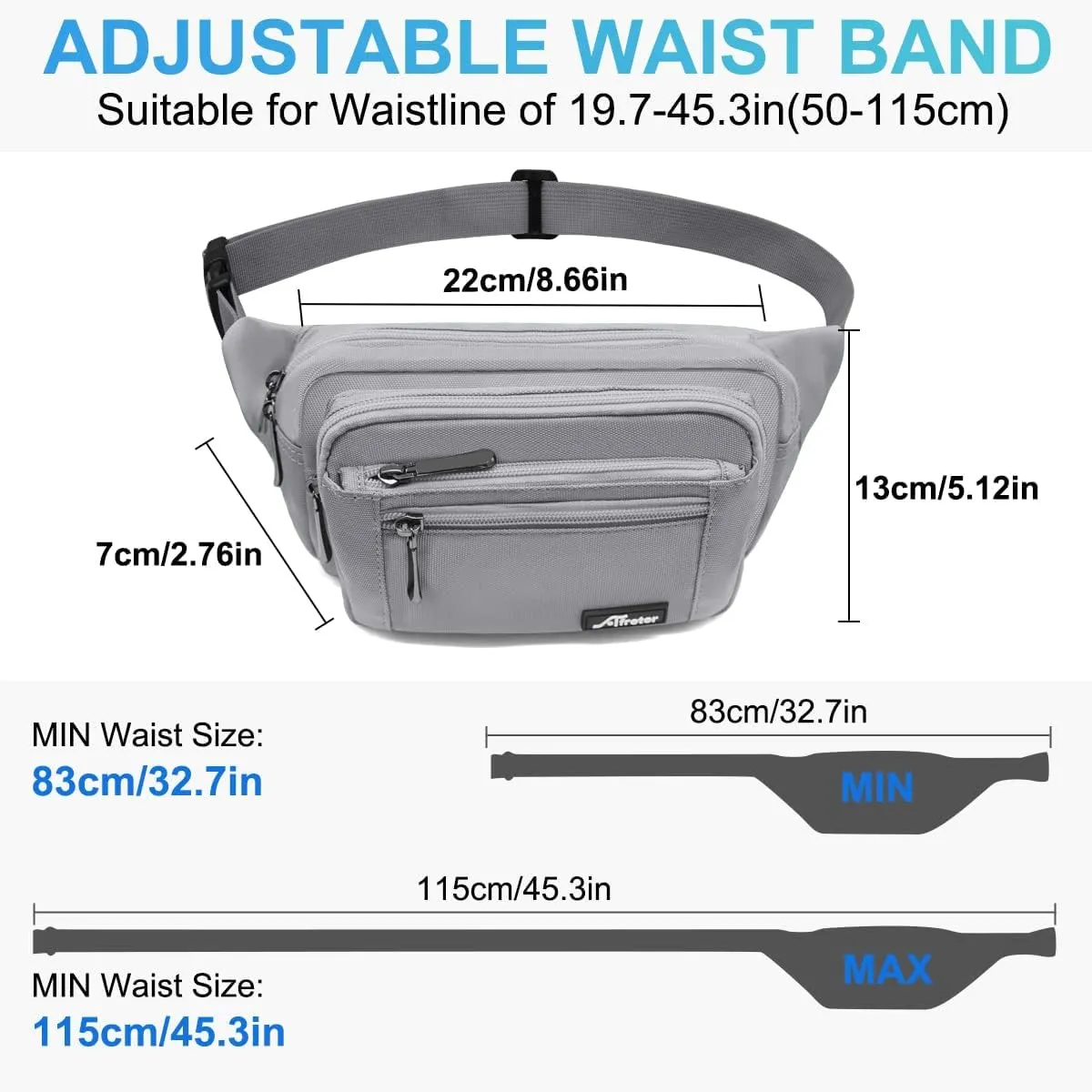 Waist Pack Bag Fanny Pack for Men&Women Hip Bum Bag with Adjustable Strap for Outdoors Workout Traveling Casual Running Hiking Cycling (New Grey)