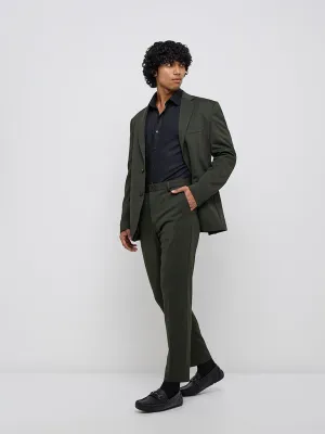 WES Formals Dark Green Slim-Tapered Mid-Rise Trousers