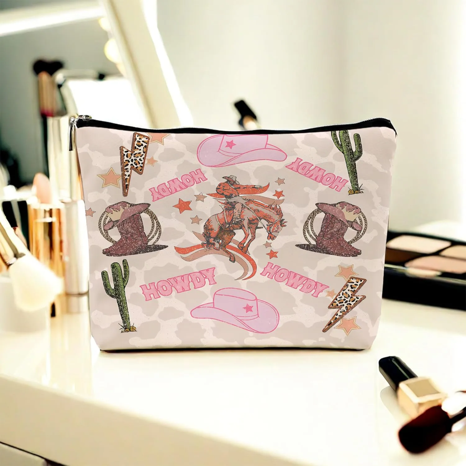 Western Makeup Bag, Hot Pink Makeup Bag,Make Up Bag,Teen Girls Gift,Cowgirl Gifts Western Gifts,Horse Rider Gifts,(Pu Leather Makeup Bag), pink(pu)A