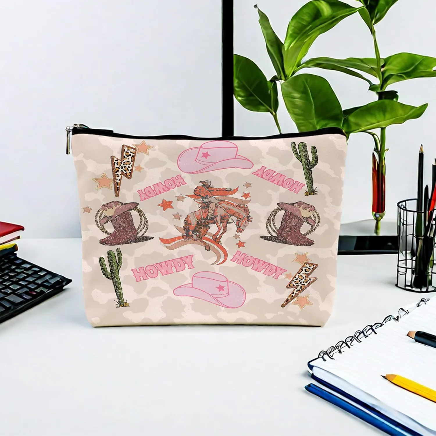 Western Makeup Bag, Hot Pink Makeup Bag,Make Up Bag,Teen Girls Gift,Cowgirl Gifts Western Gifts,Horse Rider Gifts,(Pu Leather Makeup Bag), pink(pu)A
