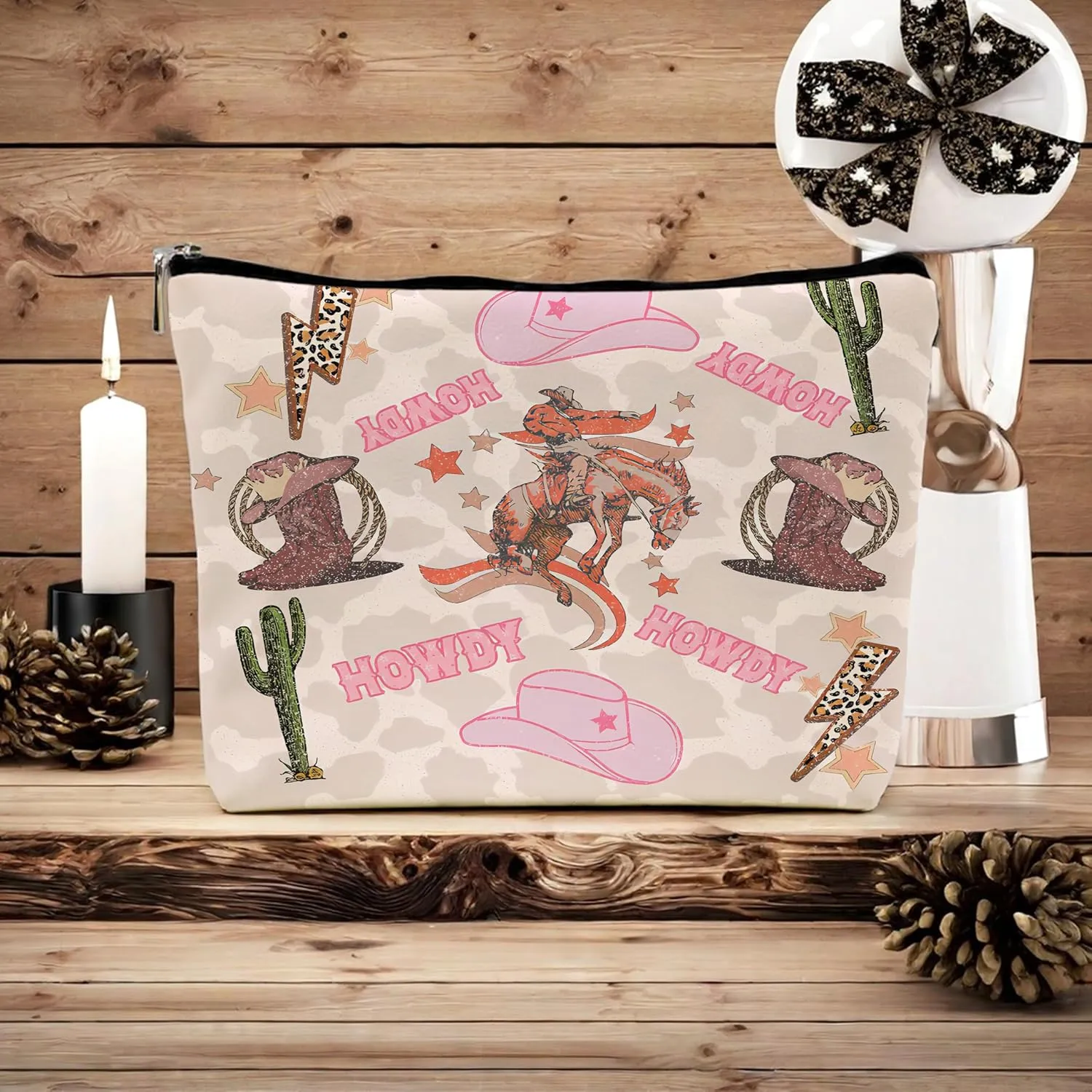 Western Makeup Bag, Hot Pink Makeup Bag,Make Up Bag,Teen Girls Gift,Cowgirl Gifts Western Gifts,Horse Rider Gifts,(Pu Leather Makeup Bag), pink(pu)A
