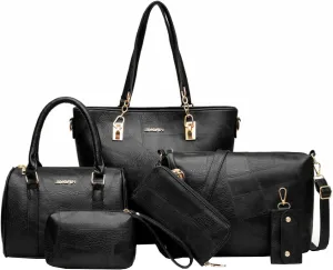 Women 6PCS Handbag and Purse Set Hobo Tote Satchels Shoulder Bag Clutch Wallet