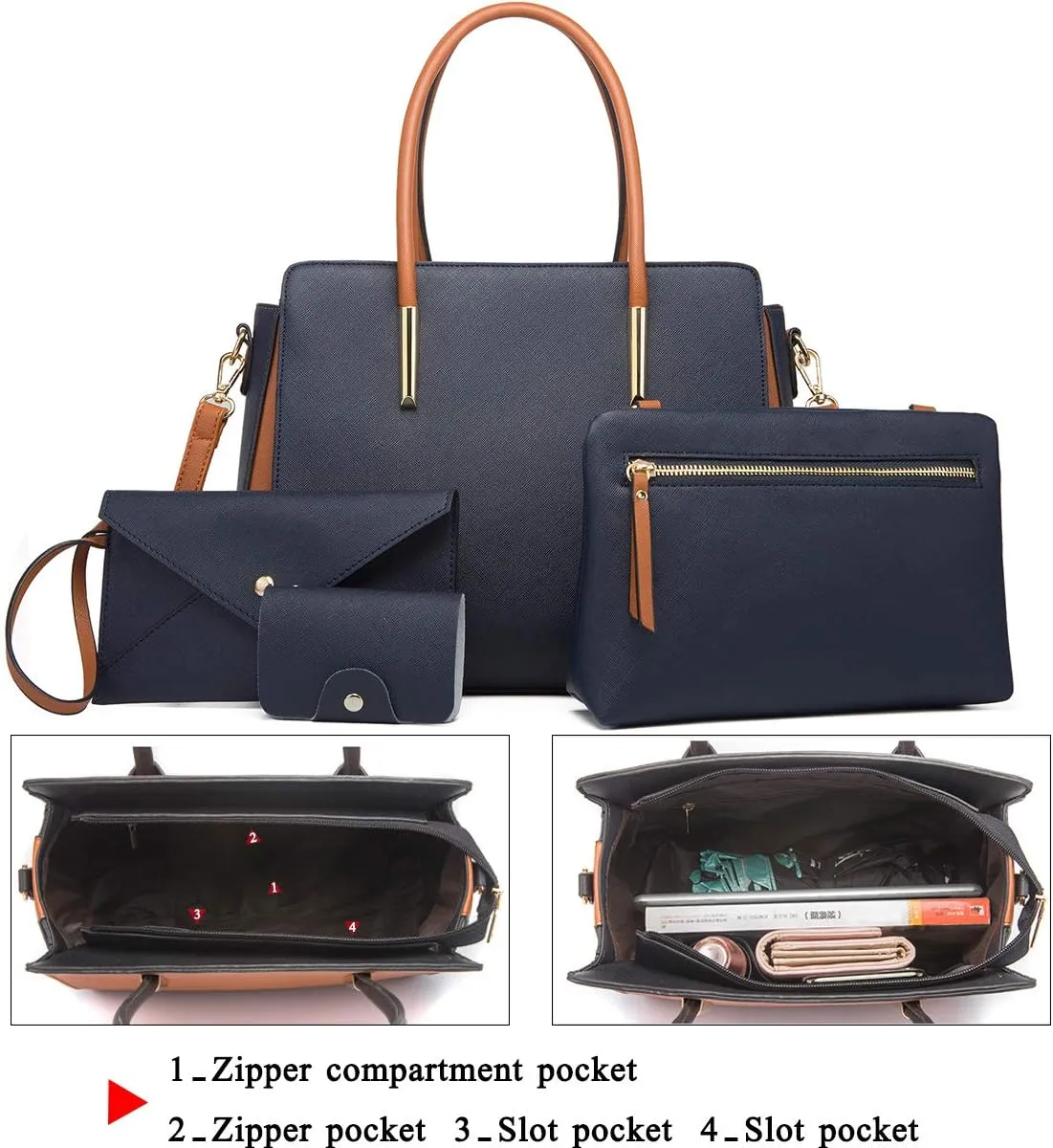 Women Fashion Handbags 4pcs Tote Bags Set Shoulder Bag Top Handle Satchels Purse