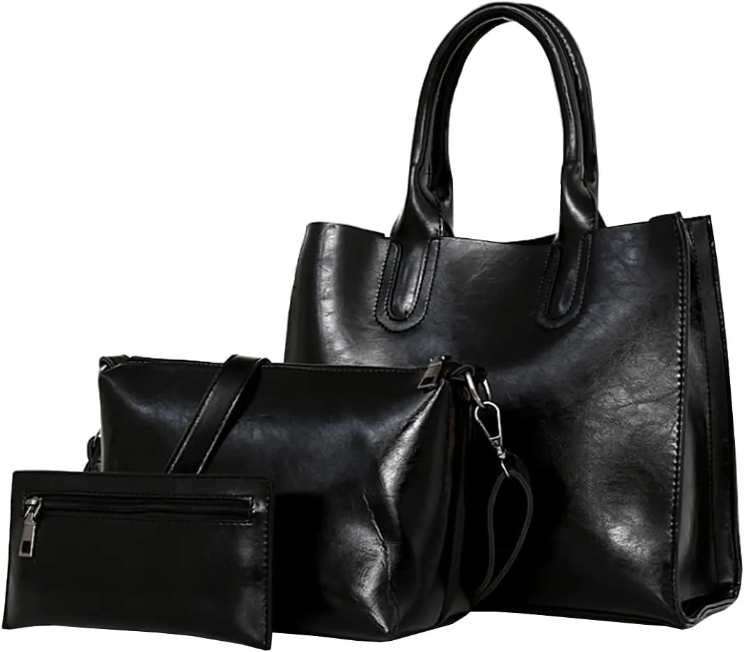 Women Handbag and Purse 3PCS Tote Satchels Top-handle Shoulder Crossbody Bag Clutches