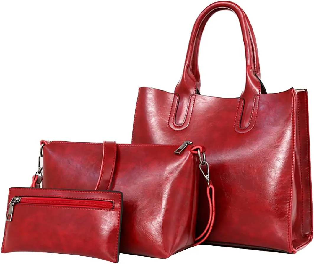 Women Handbag and Purse 3PCS Tote Satchels Top-handle Shoulder Crossbody Bag Clutches