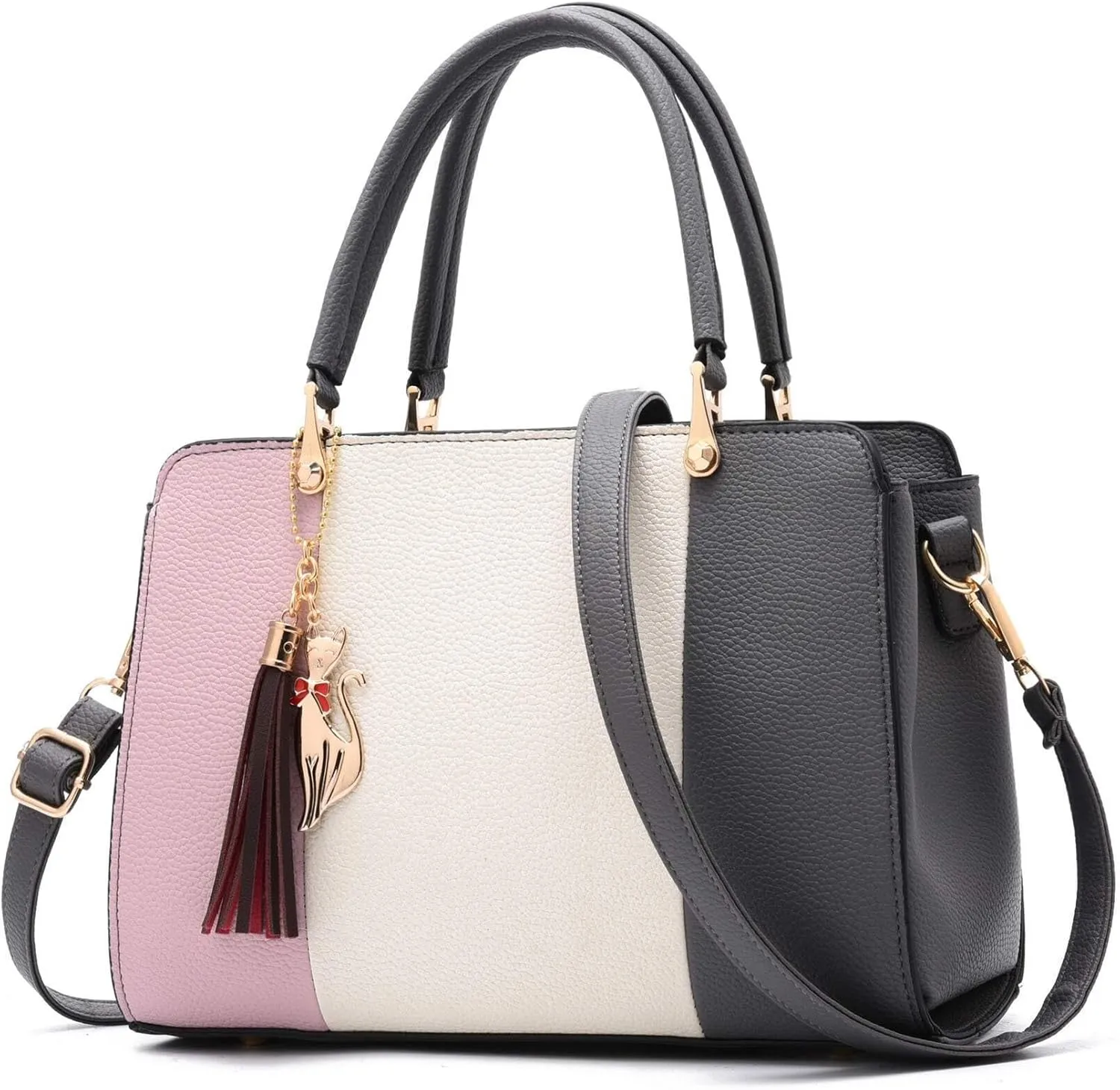 Women Stylish Elegant Contrast Handbags Color Block Leather Top Handle Shoulder Totes Crossbody Bag Handbag Casual