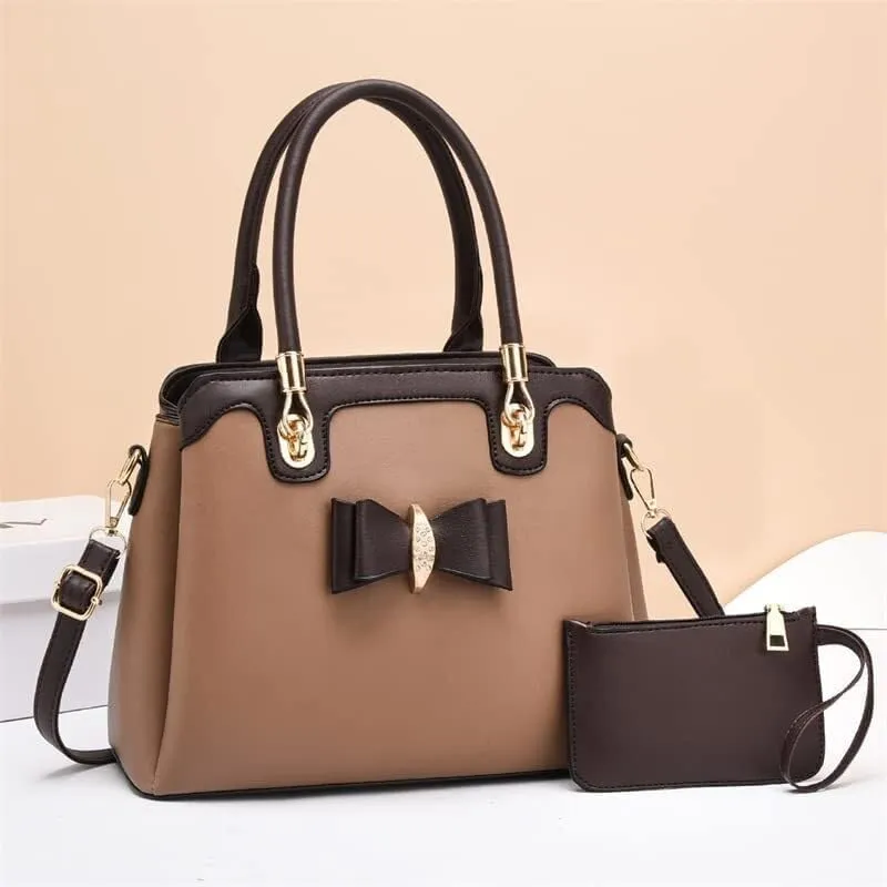 Women Tote Large Capacity Handbag Satchel Shoulder Bag 2Pcs Travel Duffel Bags Totes Sets Waterproof Pu Leather