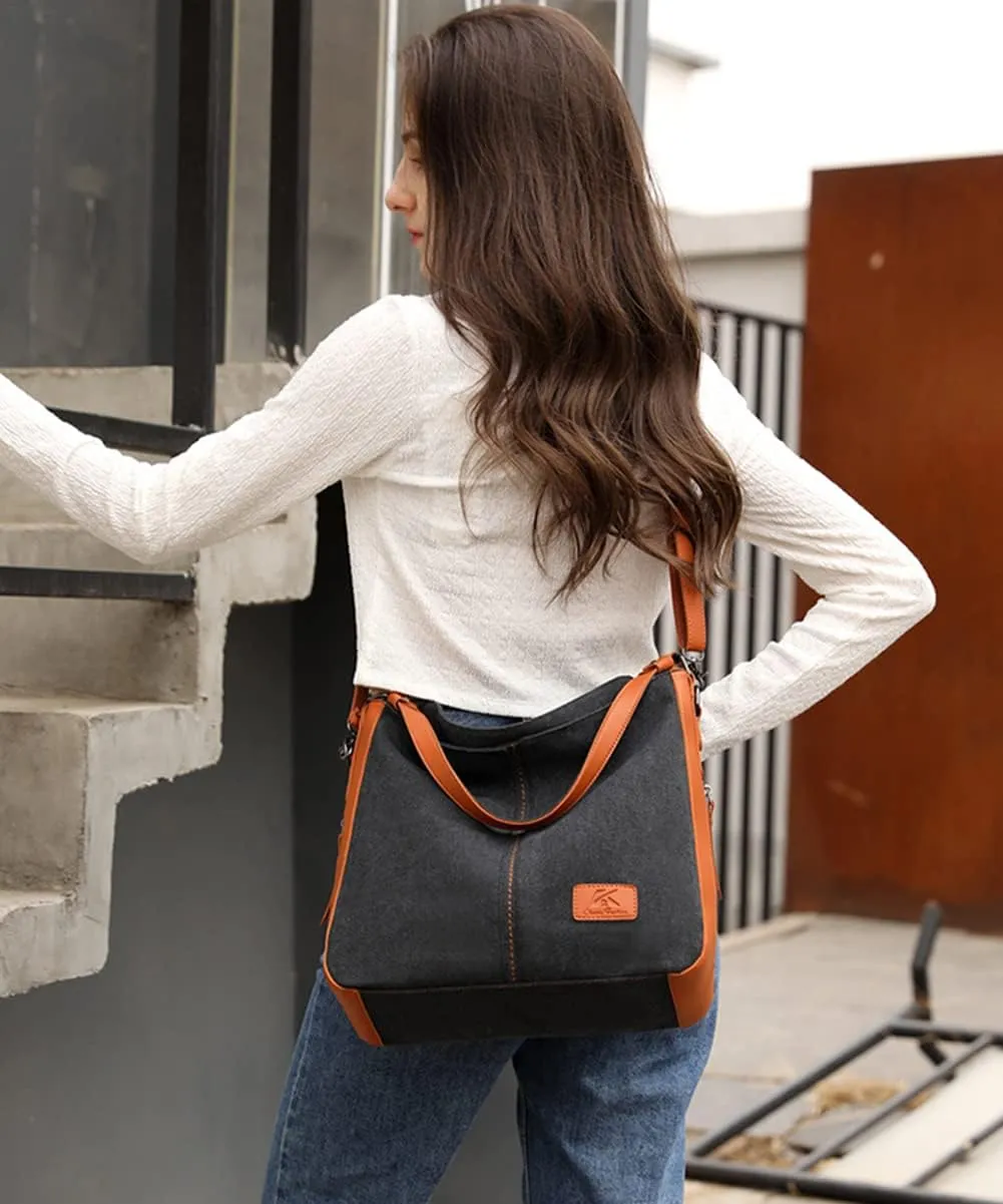 Women Vintage Hobo Handbag Canvas Shopper Shoulder Purse Daily Travel Satchels
