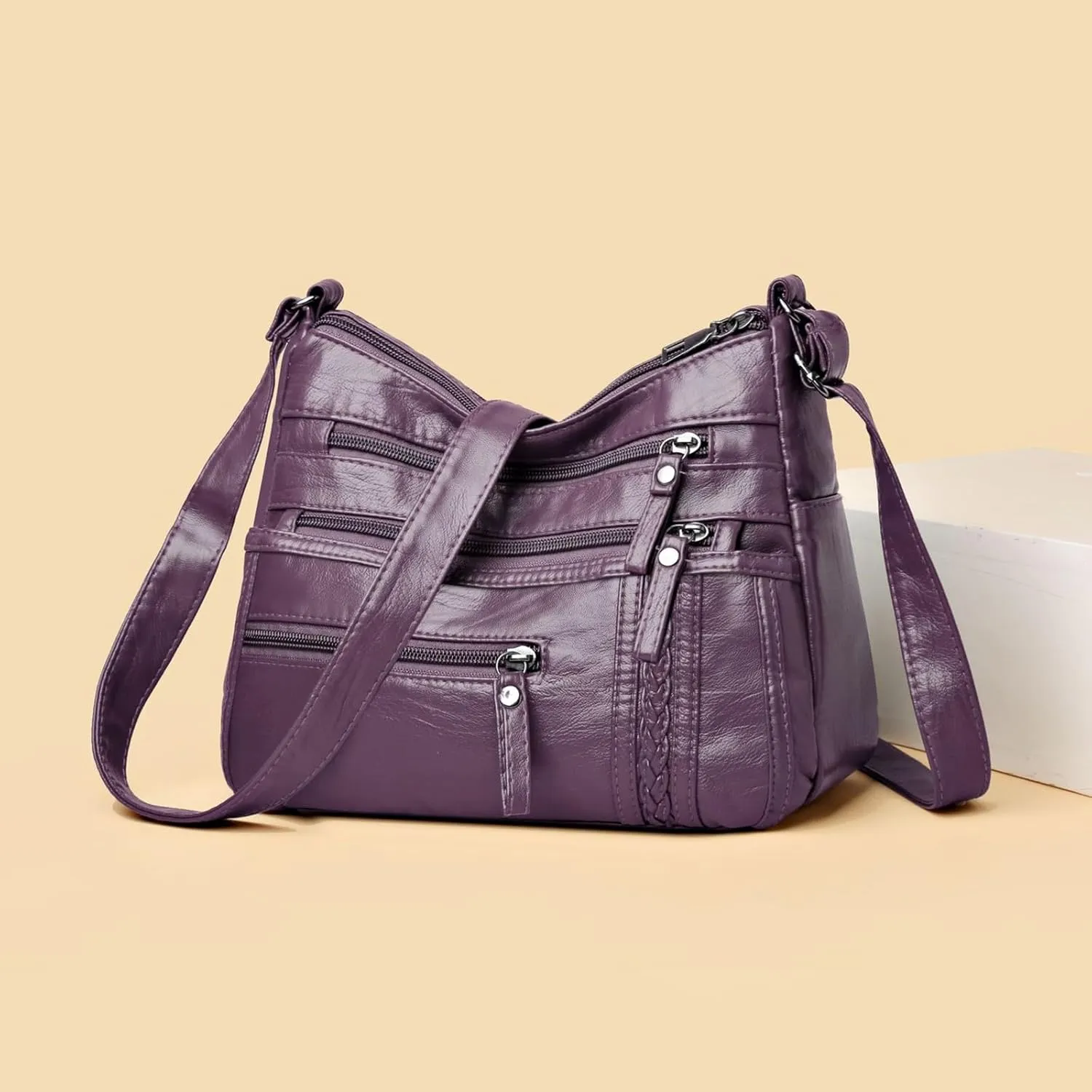 Women's Canvas Tote Bags with Zipper Stadium Crossbody Messenger Bags for Concerts Sporting Events Gifts for Mom(Purple)