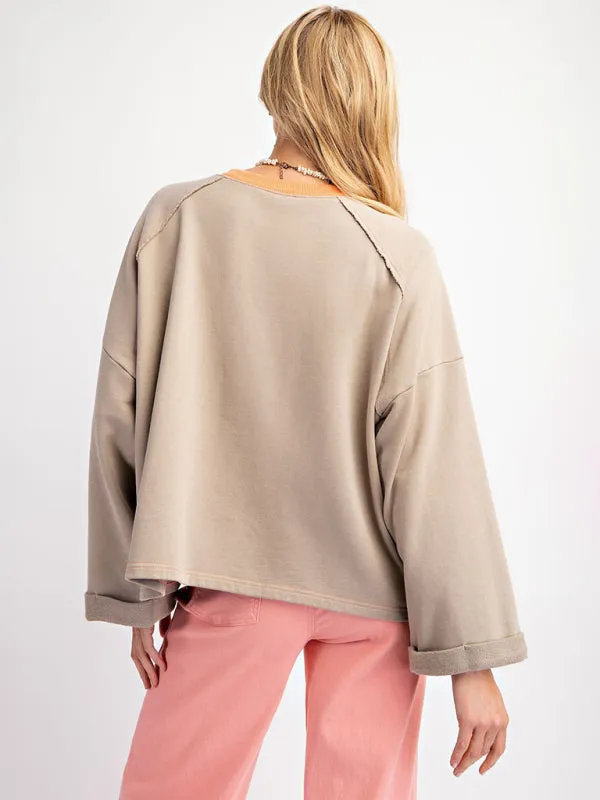 Women's Colorblock Floral Patch Top Casual Loose Sweatshirt