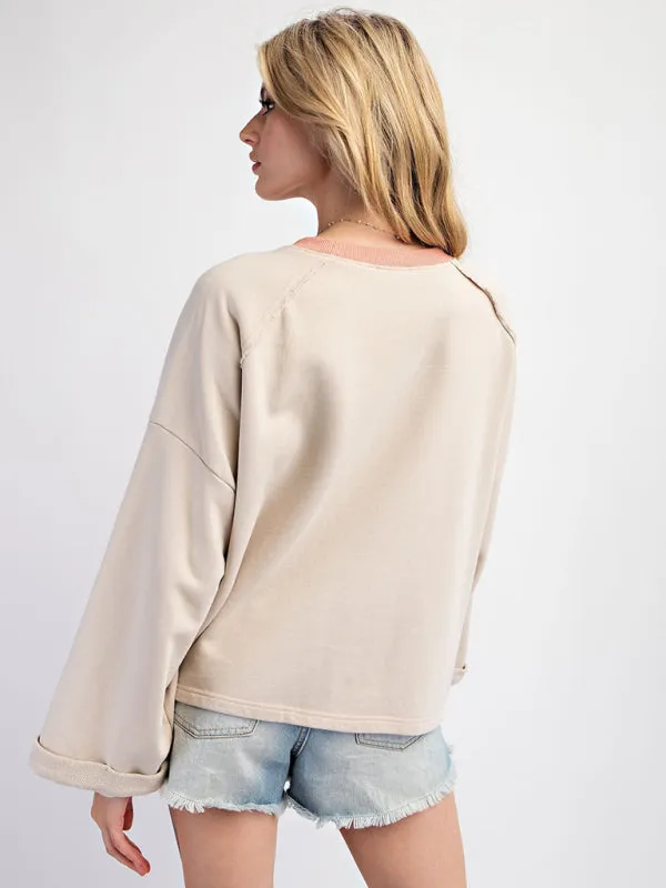 Women's Colorblock Floral Patch Top Casual Loose Sweatshirt