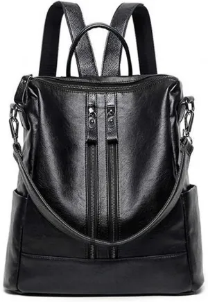 Women's Fashion Backpack Faux PU Shoulder Bag Multifunctional Casual Travel Bag Fanny Packs (Black, One Size)