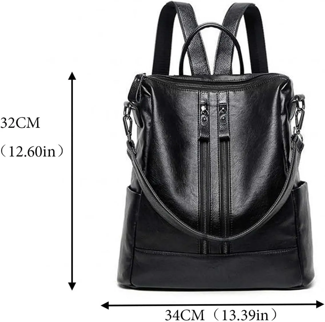 Women's Fashion Backpack Faux PU Shoulder Bag Multifunctional Casual Travel Bag Fanny Packs (Black, One Size)