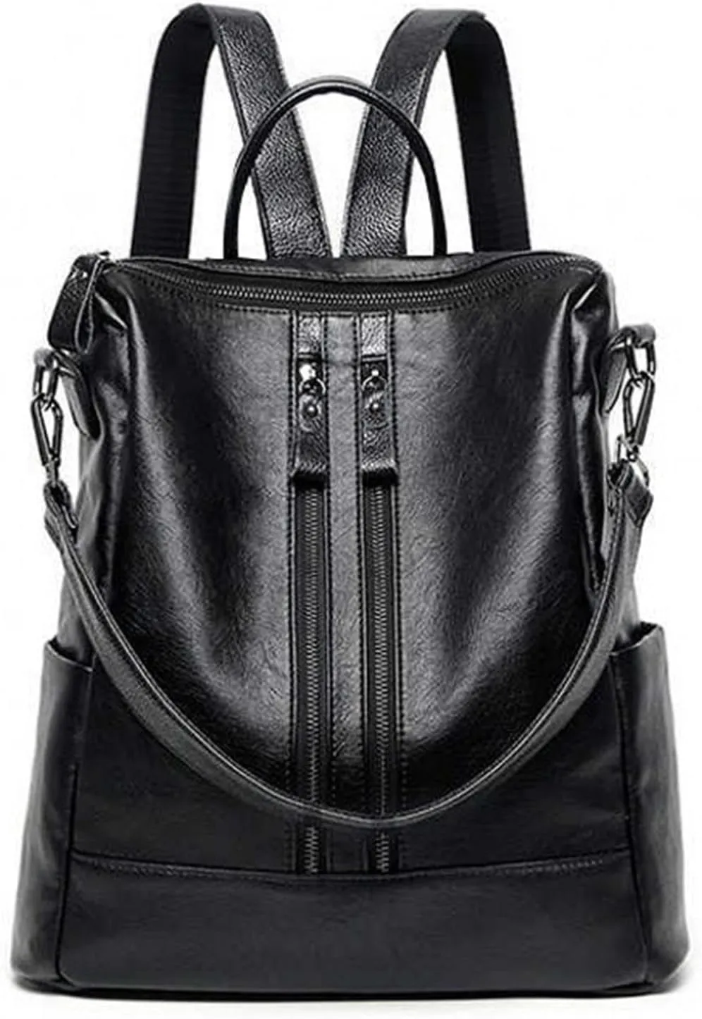 Women's Fashion Backpack Faux PU Shoulder Bag Multifunctional Casual Travel Bag Fanny Packs (Black, One Size)