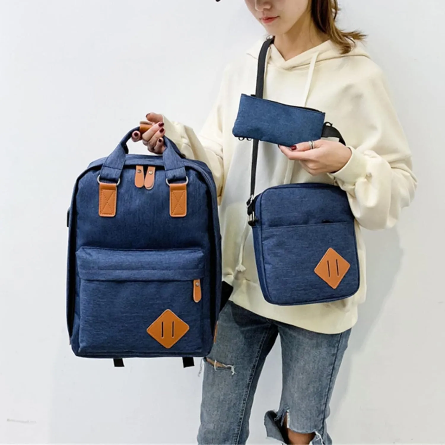 Women's Fashion Casual Shoulder Bag Transparent Practical Large Capacity Zipper Backpacks Womens Crossbody Bag(Blue)