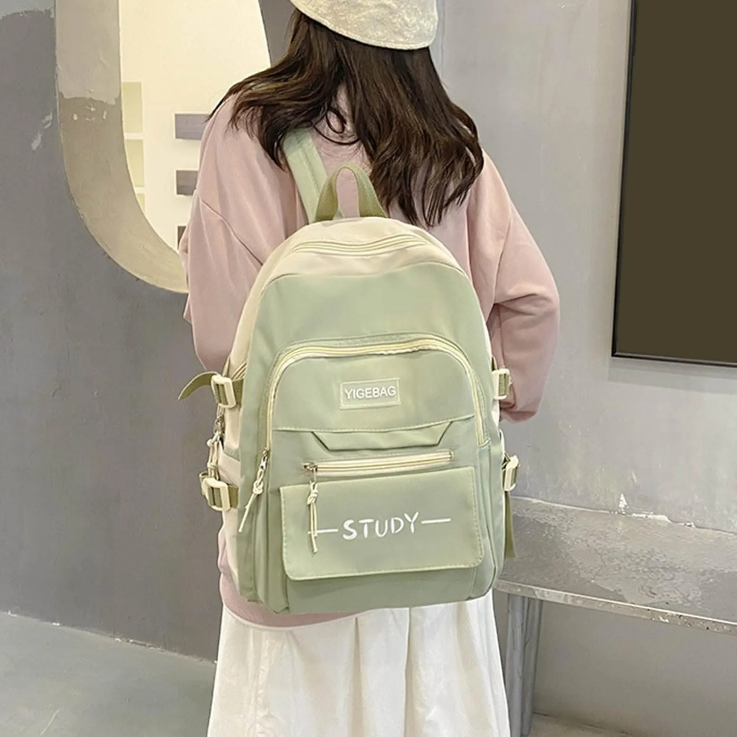 Women's Fashion Cloth Outdoor Travel Bag Soft Rucksack Ladies Shoulder Bags Medium Antitheft Backpack for Women(Green)
