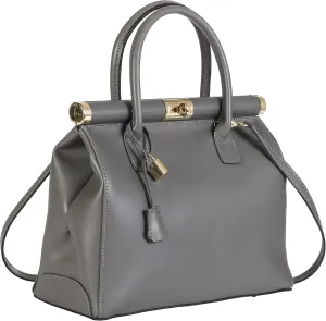 Womens Genuine Italian Leather Top Handle Satchel Tote Handbag in Plain and Gloss Crocodile Finish