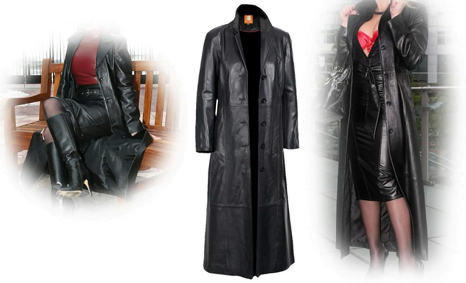 Womens Long Coat | Real Lambskin Leather, Black Classic Style, Trench, Overcoat