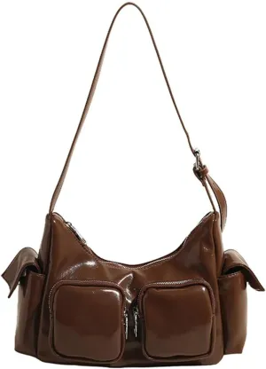 Women's Multi Pocket Shoulder Bag Y2k Vegan Leather Handbags Trendy Crossbody Purse Small Tote Satchels