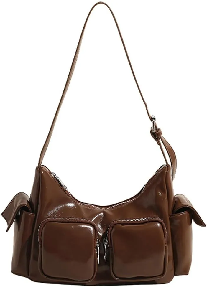 Women's Multi Pocket Shoulder Bag Y2k Vegan Leather Handbags Trendy Crossbody Purse Small Tote Satchels