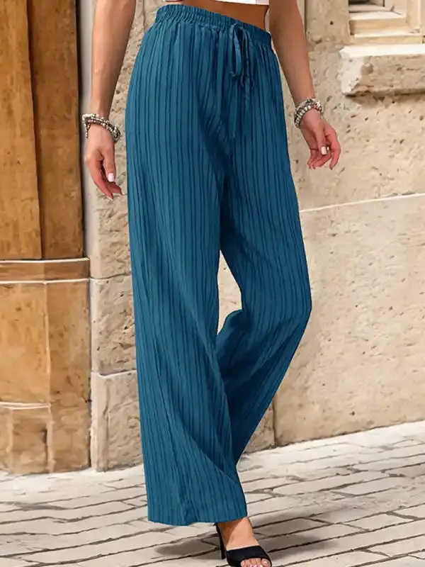 Women’s New Casual Pleated Textured Elastic Straight Pants