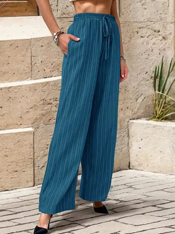 Women’s New Casual Pleated Textured Elastic Straight Pants