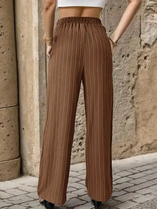 Women’s New Casual Pleated Textured Elastic Straight Pants
