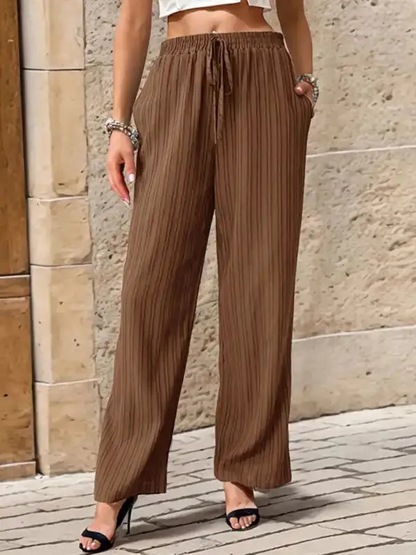 Women’s New Casual Pleated Textured Elastic Straight Pants
