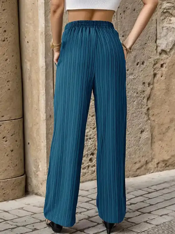 Women’s New Casual Pleated Textured Elastic Straight Pants