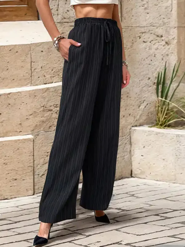 Women’s New Casual Pleated Textured Elastic Straight Pants