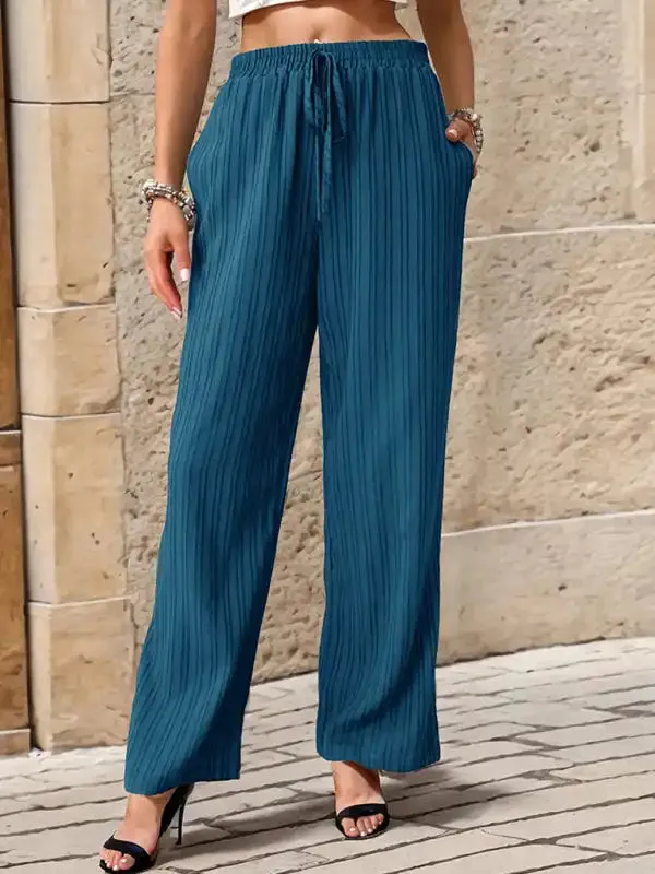 Women’s New Casual Pleated Textured Elastic Straight Pants