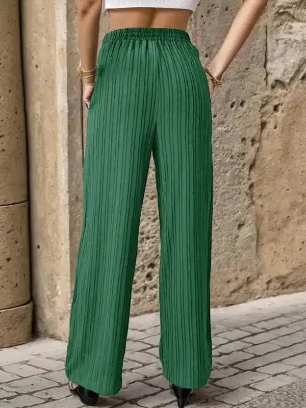 Women’s New Casual Pleated Textured Elastic Straight Pants