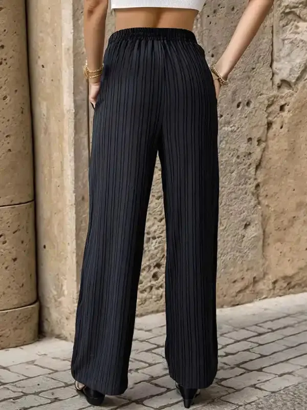 Women’s New Casual Pleated Textured Elastic Straight Pants